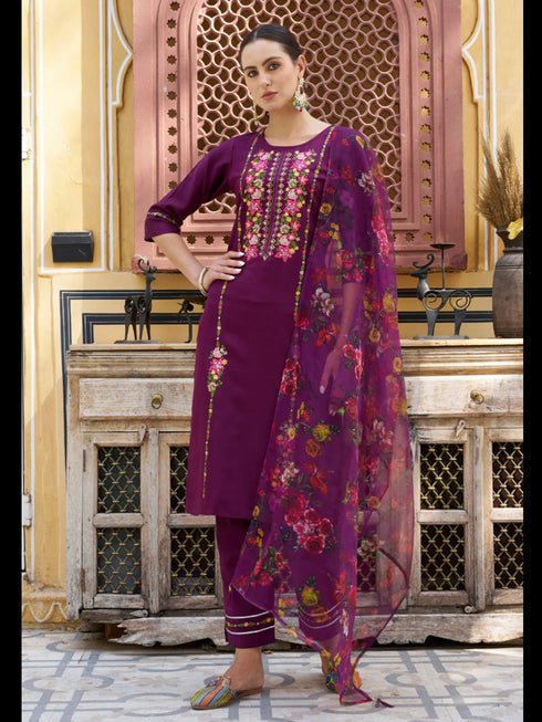 Purple Viscose Rayon Pant Suit 189459
